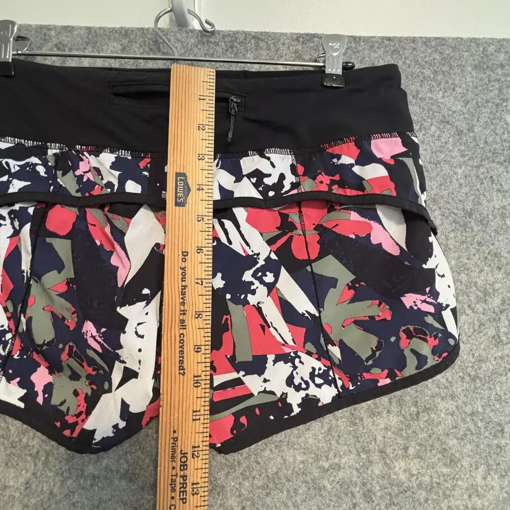 Lululemon Shorts Womens 6 Black Print Run Speed Shorts Pop Cut Boom Athletic